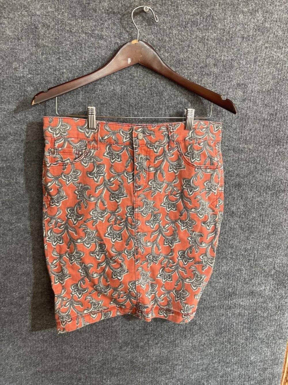 Pilcro And The Letterpress Skirt Womens 28 Orange Paisley Denim Mini Stretch